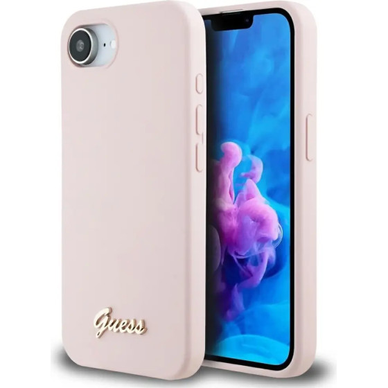Guess Silicone Script Metal Logo MagSafe iPhone 16e Case - Pink - (GUE004498-0)