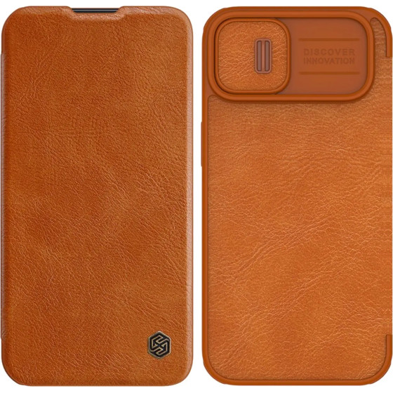 Nillkin Qin Leather Pro Case iPhone 14 Camera Cover Holster Cover Flip Case Brown - (Nillkin Qin Pro Leather Case iPhone 14 6.1 2022 Brown)
