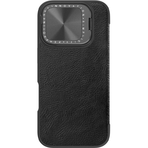 Nillkin Qin Prop Leather Case with Camera Cover and Stand for iPhone 16 Pro Max - Black - (Qin Prop leather case AP iPhone16 Pro Max Black)