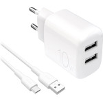 Puro PROLITE 10W 2x USB-A wall charger + USB-A - USB-C cable 1.2m - white - (PUTC2USBA10WDYKACWHI)