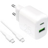 Puro PROLITE 25W USB-A / USB-C wall charger + USB-C - USB-C cable 1.2m - white - (PUTCUSBAC25WDYKCCWHI)