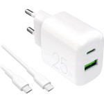 Puro PROLITE 25W USB-A / USB-C wall charger + USB-C - USB-C cable 1.2m - white - (PUTCUSBAC25WDYKCCWHI)