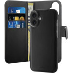Puro Wallet Detachable MagSafe 2in1 PU Leather Case with Flap and Wallet for iPhone 16 - Black - (PUIPC1661BOOKC3BLK)