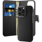 Puro Wallet Detachable MagSafe 2in1 PU Leather Case with Flap and Wallet for iPhone 16 Pro - Black - (PUIPC16P61BOOKC3BLK)