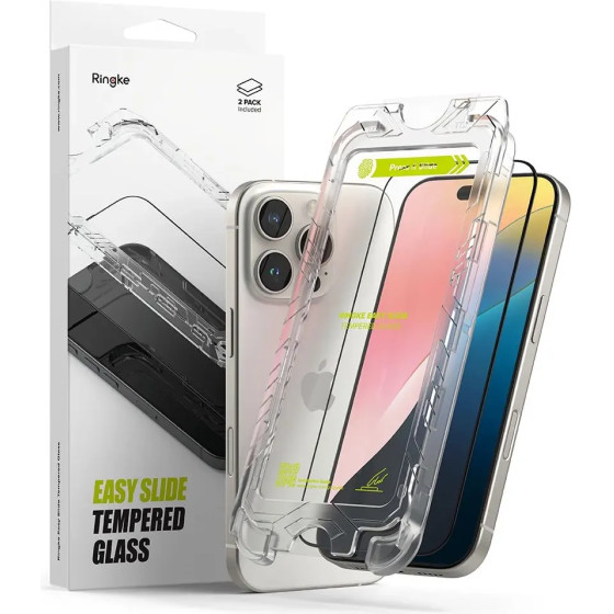Ringke Easy Slide 2-pack Black Frame Tempered Glass for iPhone 16 Pro - (25882-0)