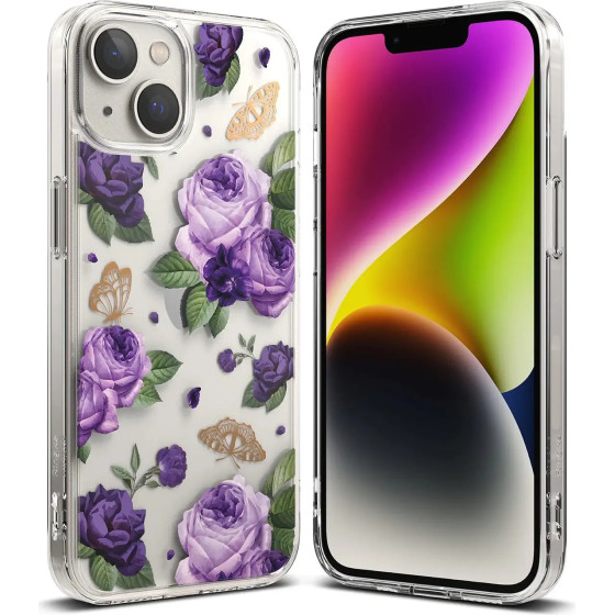 Ringke Fusion Design Armored Case Cover with Gel Frame for iPhone 14 Plus transparent (Purple rose) - (FD637E29)