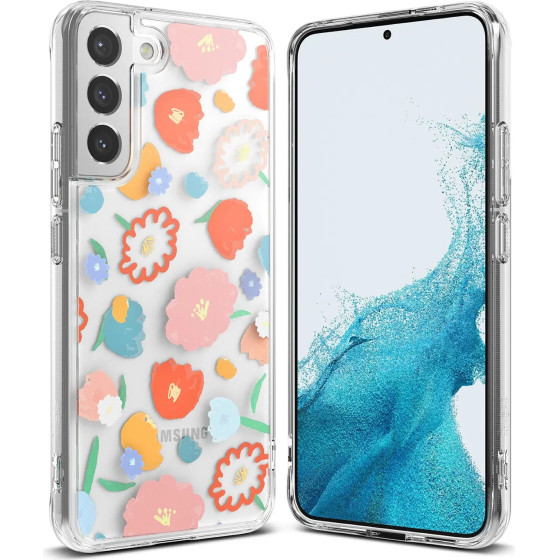 Ringke Fusion Design Armored Case Cover with Gel Frame for Samsung Galaxy S22 + (S22 Plus) transparent (Floral) - (F593R31)