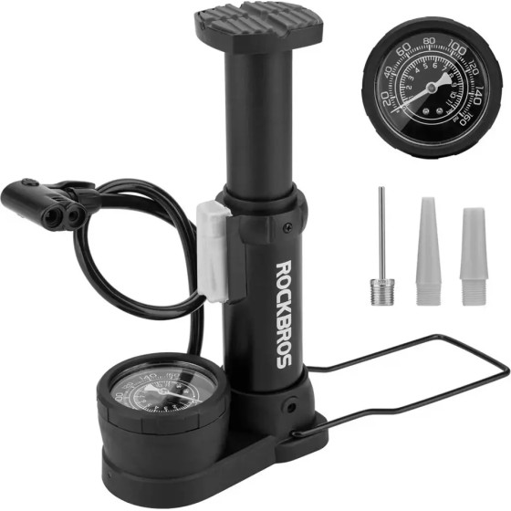 Rockbros 42610002001 floor bicycle pump with pressure gauge - black - (Rockbros-42610002001)
