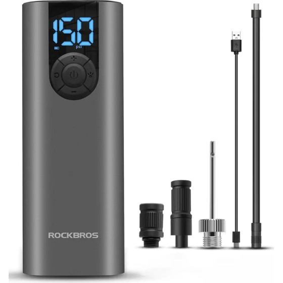 Rockbros 42720001001 Electric Bike Pump with LED Display + USB-C - USB-A Cable - Black - (Rockbros-42720001001)