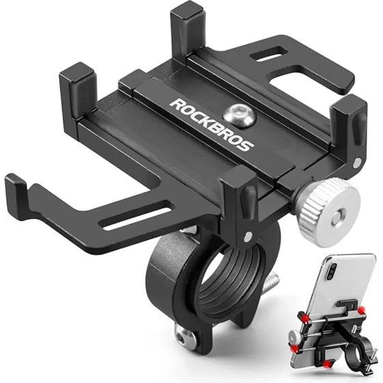 Rockbros 699-BK Aluminum Alloy Bicycle Phone Holder - Black - (Rockbros-699-BK)