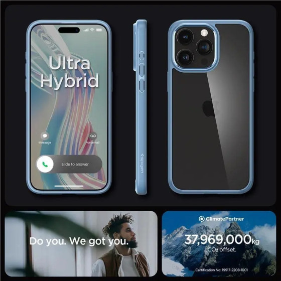 Spigen Crystal Hybrid Case for iPhone 15 Pro Max - Clear Blue - (Spigen Crystal Hybrid, sierra blue - iPhone 15 Pro Max)