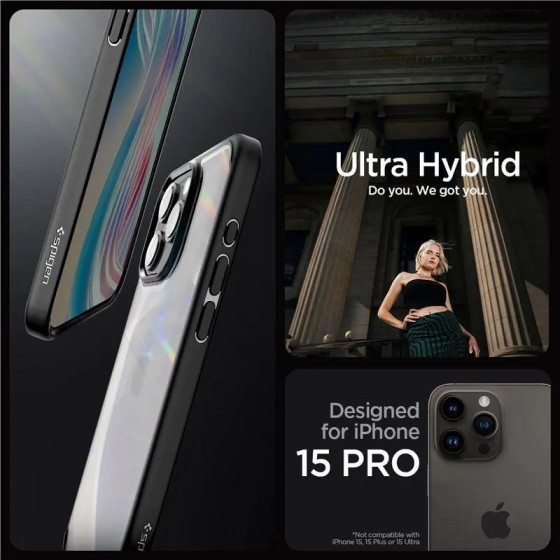 Spigen Crystal Hybrid iPhone 15 Pro Case - Black - (Spigen Crystal Hybrid, matte black - iPhone 15 Pro)