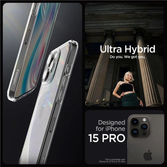 Spigen Crystal Hybrid iPhone 15 Pro Case - Clear - (Spigen Crystal Hybrid, crystal clear - iPhone 15 Pro)