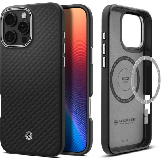 Spigen Enzo Aramid Mag Case with MagSafe for iPhone 16 Pro Max - Black and Silver - (25590-0)