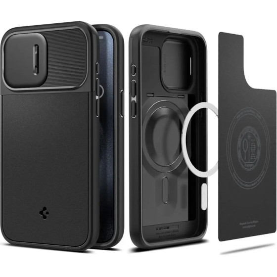 Spigen Optik Armor Mag case with MagSafe for iPhone 15 Pro - black - (24412-0)
