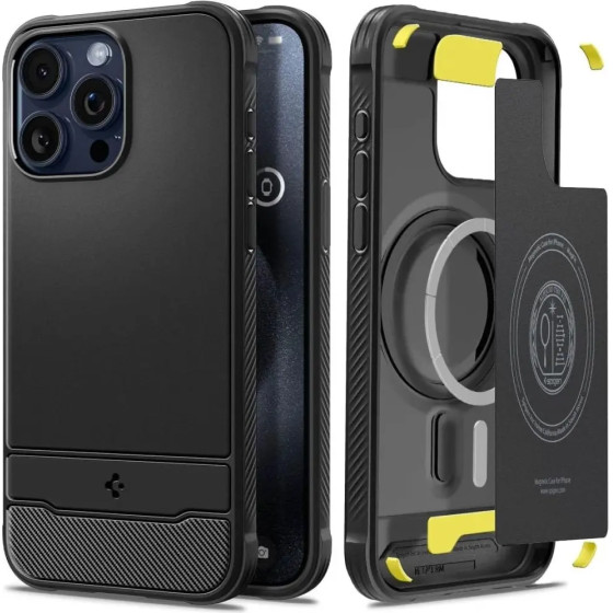 Spigen Rugged Armor Mag Case with MagSafe for iPhone 15 Pro - Matte Black - (23818-0)
