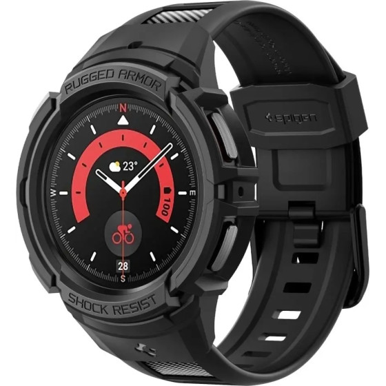 Spigen Rugged Armor Pro Case with Strap for Samsung Galaxy Watch 5 Pro (45mm) - Black - (21843-0)
