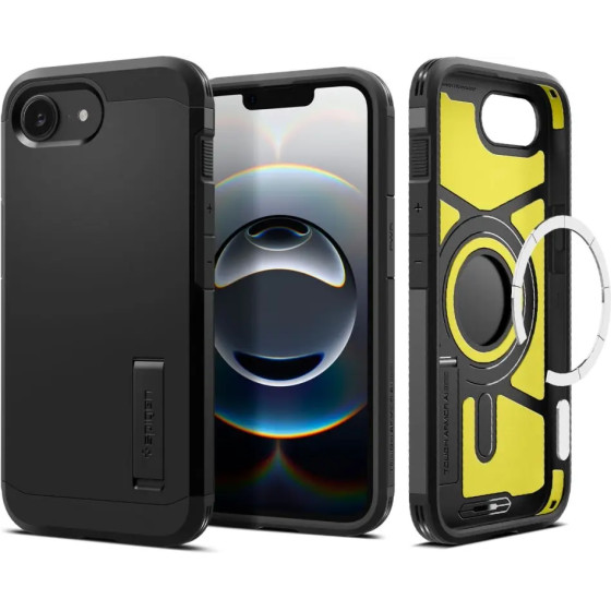 Spigen Tough Armor Case with MagSafe for iPhone 16e with Stand - Black - (27226-0)