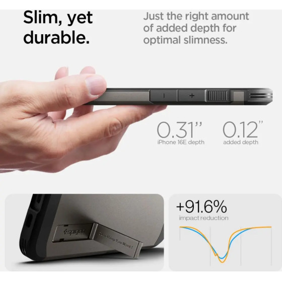 Spigen Tough Armor Case with MagSafe for iPhone 16e with Stand - Gray - (27227-0)