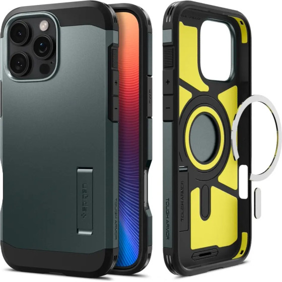 Spigen Tough Armor MagSafe Case with Stand for iPhone 16 Pro - Green - (25670-0)