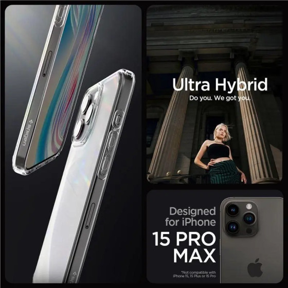 Spigen Ultra Hybrid Case for iPhone 15 Pro Max - Clear Matte - (Spigen Ultra Hybrid, frost clear - iPhone 15 Pro Max)