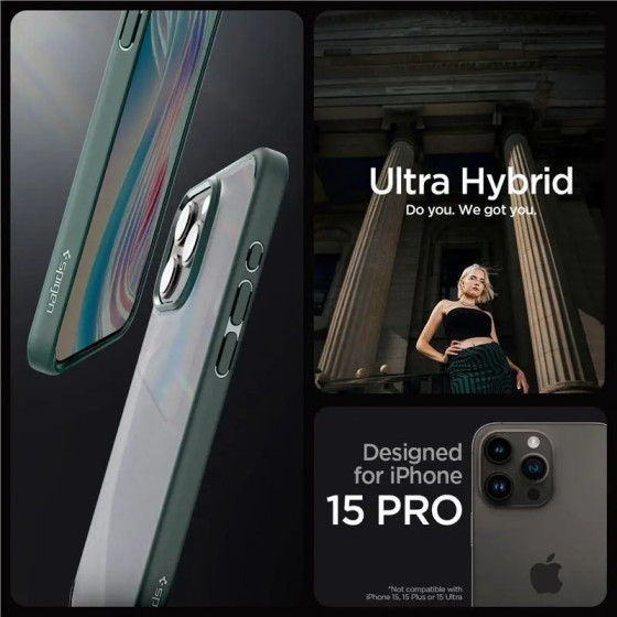 Spigen Ultra Hybrid iPhone 15 Pro Case - Dark Green - (Spigen Ultra Hybrid, frost green - iPhone 15 Pro)