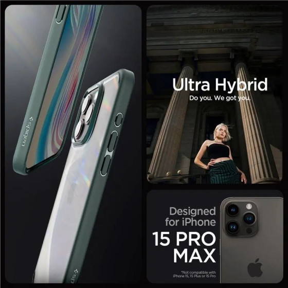Spigen Ultra Hybrid iPhone 15 Pro Max Case - Dark Green - (Spigen Ultra Hybrid, abyss green - iPhone 15 Pro Max)