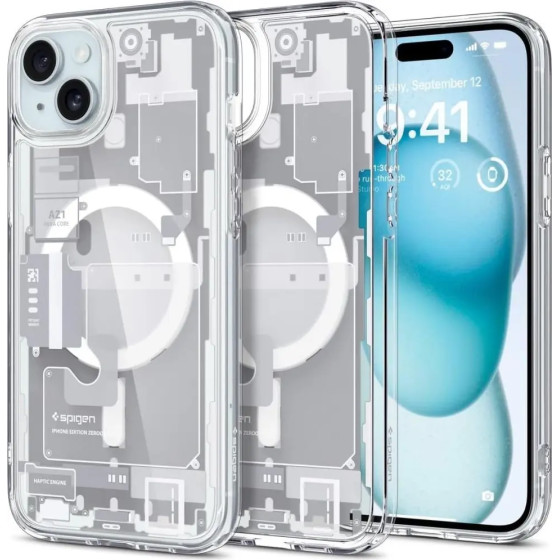 Spigen Ultra Hybrid Mag Case with MagSafe for iPhone 15 Plus - White (Zero One Pattern) - (23889-0)