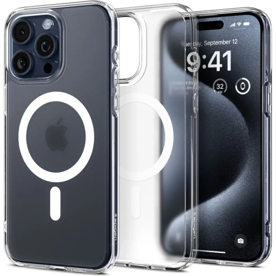 Spigen Ultra Hybrid Mag Case with MagSafe for iPhone 15 Pro - Clear Matte - (Spigen Ultra Hybrid MagSafe, frost clear - iPhone 15 Pro)