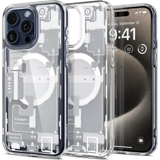 Spigen Ultra Hybrid Mag Case with MagSafe for iPhone 15 Pro - White (Zero One Pattern) - (23890-0)