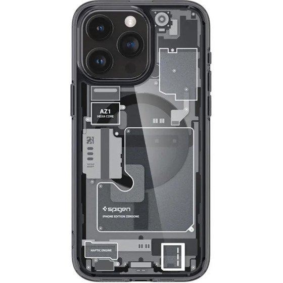 Spigen Ultra Hybrid Mag Case with MagSafe for iPhone 15 Pro Max - Dark Gray (Zero One Pattern) - (Spigen Ultra Hybrid MagSafe, zero one - iPhone 15 Pro Max)