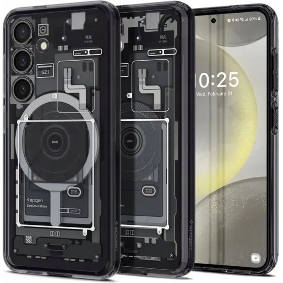 Spigen Ultra Hybrid OneTap Ring Case with MagSafe for Samsung Galaxy S24 - Clear (Zero One Pattern) - (24494-0)