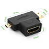 Ugreen adapter HDMI Type A (female) to mini HDMI (male) / micro HDMI (male) black (20144) - (20144-ugreen)
