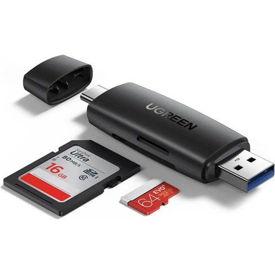 Ugreen adapter SD / micro SD card reader (USB-A / USB-C) black (CM304) - (6957303881918)