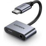 Ugreen CM193 50596 audio adapter two-port USB-C (male) - mini jack 3.5mm / USB-C (female) - gray - (50596-ugreen)