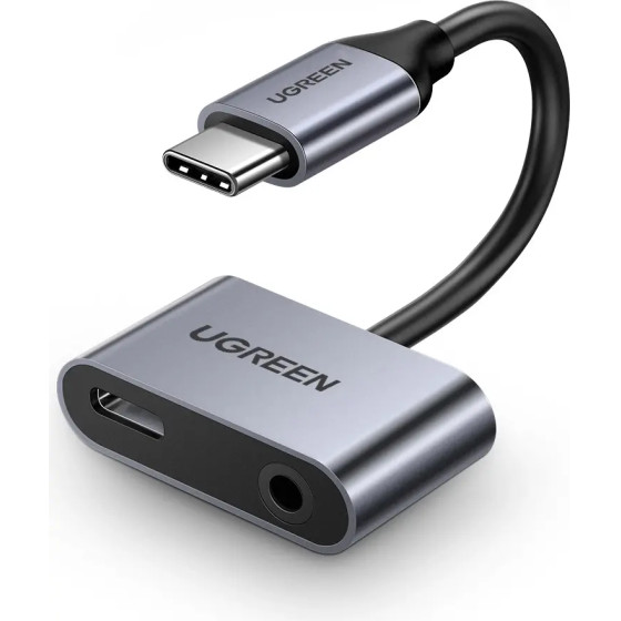 Ugreen CM193 50596 audio adapter two-port USB-C (male) - mini jack 3.5mm / USB-C (female) - gray - (50596-ugreen)