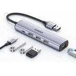 Ugreen multifunctional adapter HUB USB 3.0 - 3 x USB / Ethernet RJ-45 / USB Type C PD gray (CM475) - (60554-ugreen)