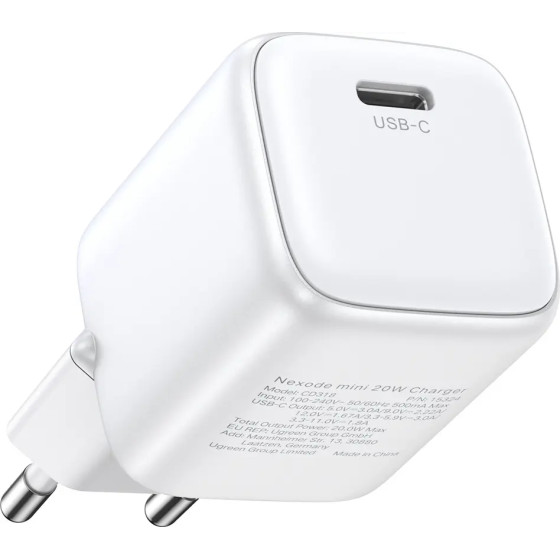Ugreen Nexode mini CD318 15324 GaN 20W USB-C PD 3.0 / QC 4.0 network charger - white - (15324-ugreen)