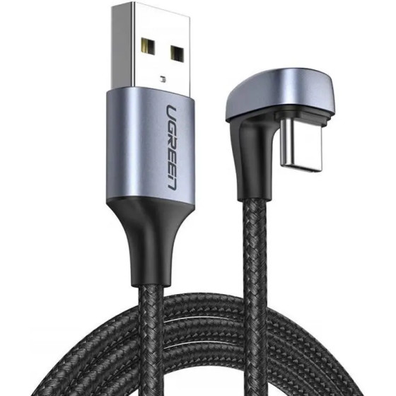 Ugreen nylon angled cable USB cable - USB Type C 1 m 3 A 18 W Quick Charge AFC FCP for gamers gray (70313) - (70313-ugreen)