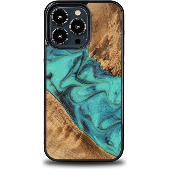 Bewood Unique Turquoise iPhone 13 Pro Wood and Resin Case - Turquoise Black - (BWD11288-0)