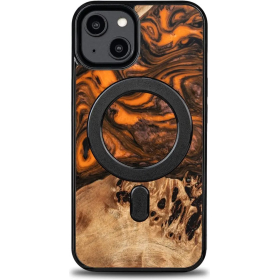 Bewood Wood and resin case for iPhone 15 MagSafe Unique Orange - orange and black - (BWD12796-0)