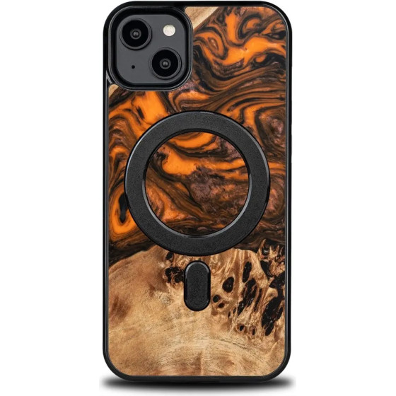 Bewood Wood and resin case for iPhone 15 Plus MagSafe Unique Orange - orange and black - (BWD12834-0)