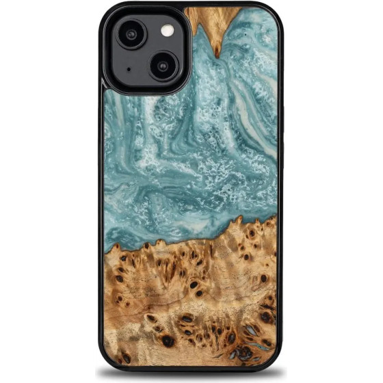 Bewood Wood and resin case for iPhone 15 Plus Unique Uranus - blue and white - (BWD12804-0)