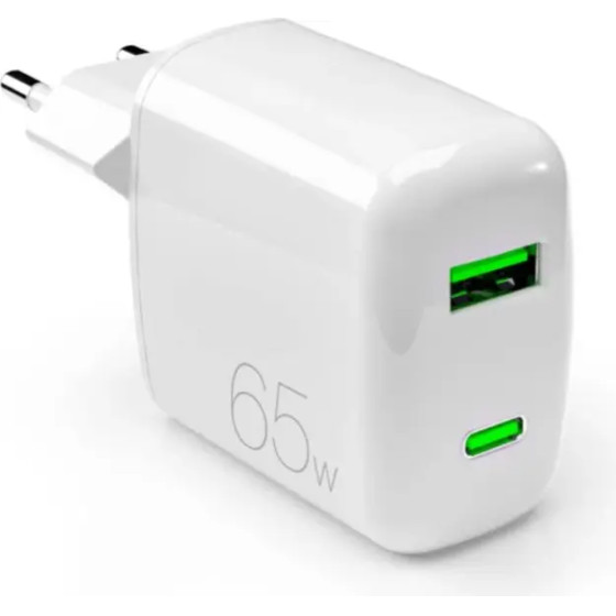 Puro Elektrik Puro 65W GaN USB-A USB-C Wall Charger - White - (PUFCMTCUSBAC65WGWHI)