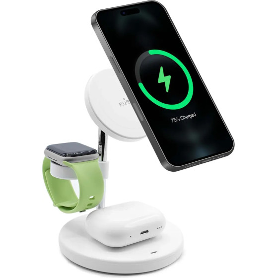 Puro Elektrik Puro Mag Station 3 in 1 Inductive Charger with Stand - White - (PUFCCSQIMAG2WHI)