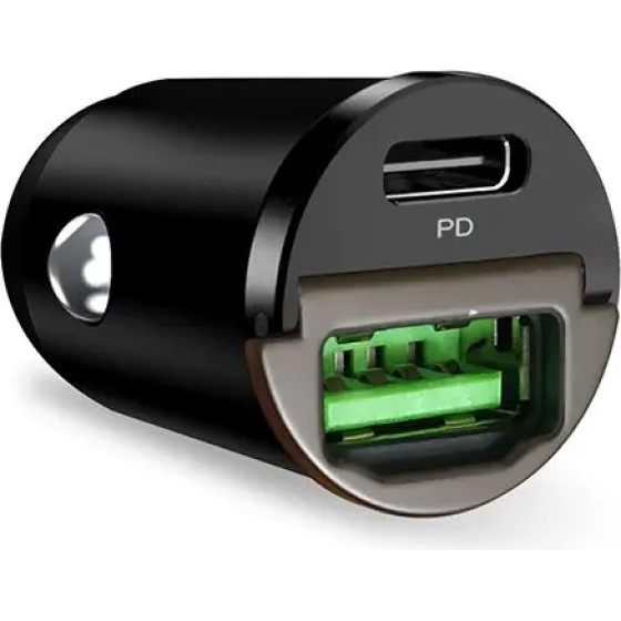 Puro Elektrik Puro Mini 30W Power Delivery USB-C USB-A Car Charger - Black - (FCMCHUSBAC30WBLK)