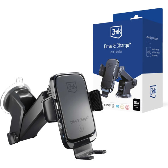 3mk Protection 3mk Drive & Charge car phone holder for grille/window/cockpit with inductive charger - black - (145366-0)