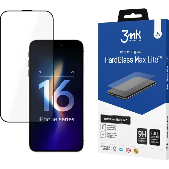 3mk Protection 3mk HardGlass Max Lite Tempered Glass with Black Frame for iPhone 16 Pro Max - (W-3HGMxLB-AiP16PM-0)