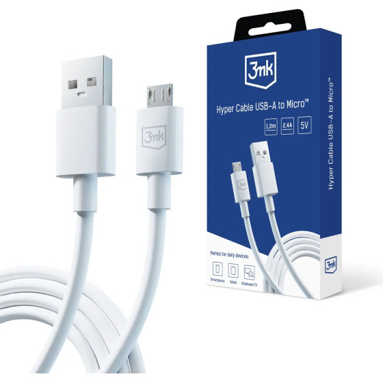 3mk Protection 3mk Hyper Cable USB-A / micro USB 5V 2.4A 1.2m - white - (153003-0)