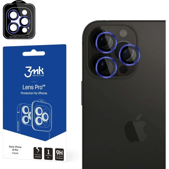 3mk Protection 3mk Lens Protection Pro Camera Cover - with Blue Frame for iPhone 15 Pro - (151413-0)